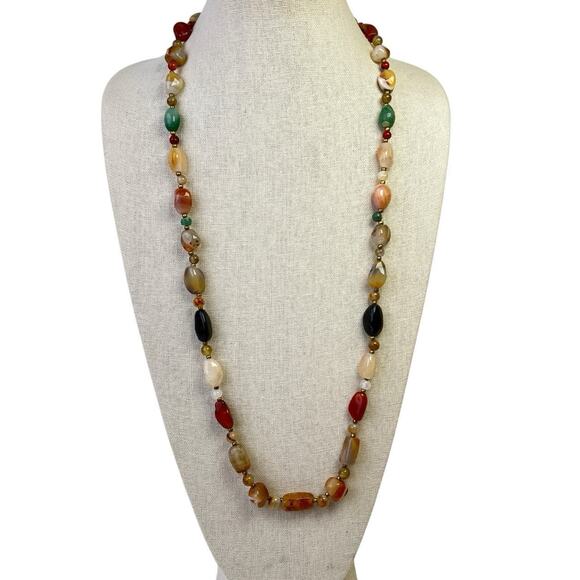 Vintage Necklace Polished Smooth Natural Stones Beggar Beads 1960s Barrel Clasp - Picture 8 of 14